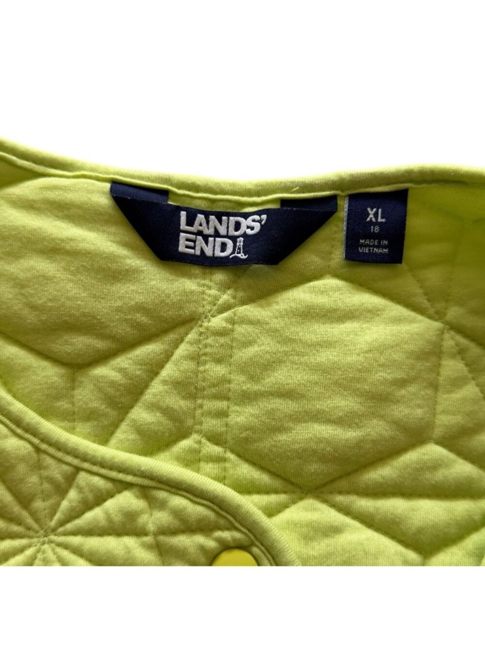 Lands End Womens XL Quilted Jacket Cotton Blend Snap Geometric Chartreuse Yellow - Picture 11 of 16